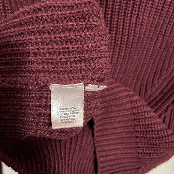 Ann Taylor Womens Maroon Chunky Knit Ribbed Semi Cropped Wool Blend Sweater XS - Picture 4 of 6